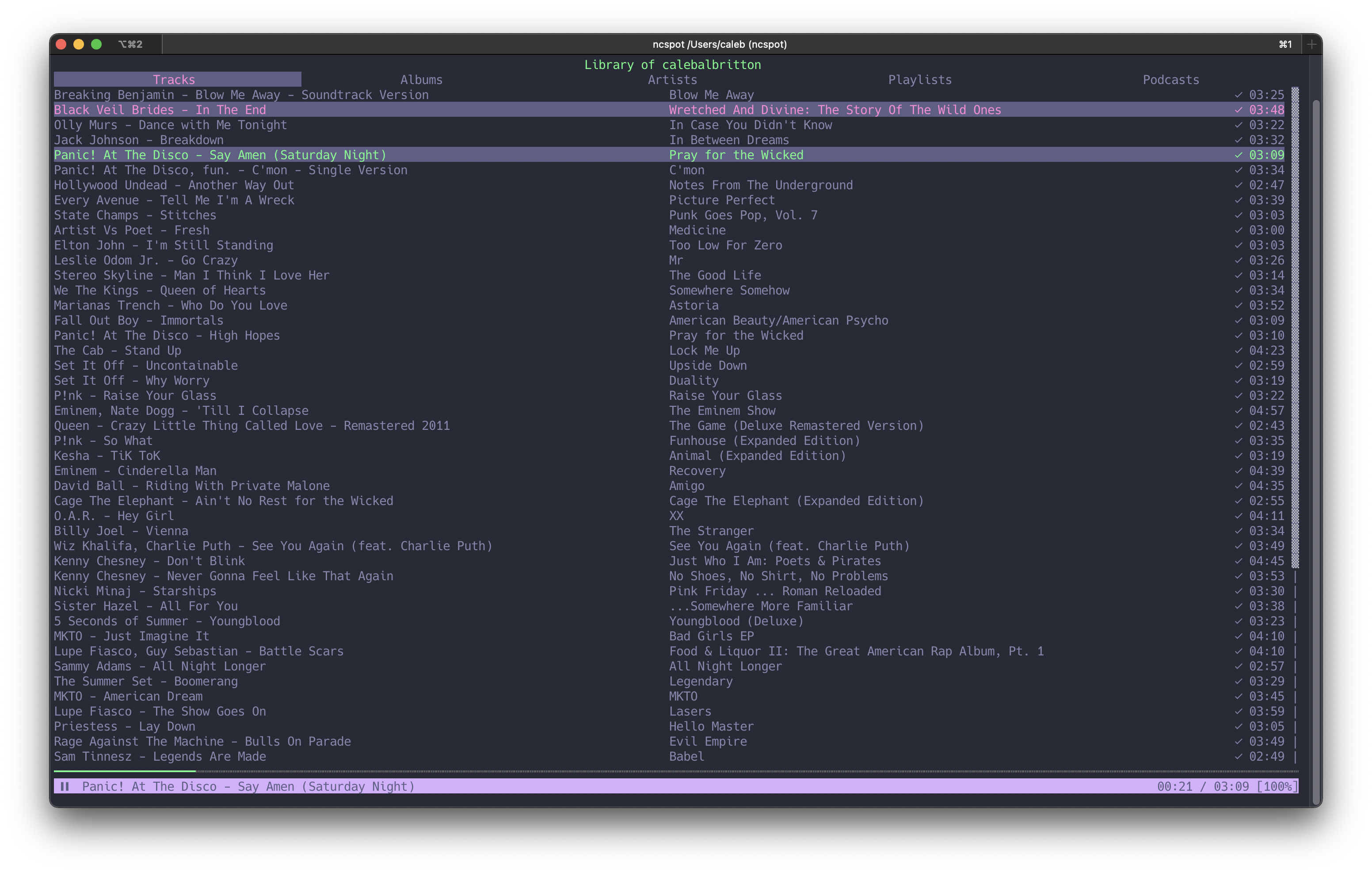 ncspot cli spotify player in dracula color scheme